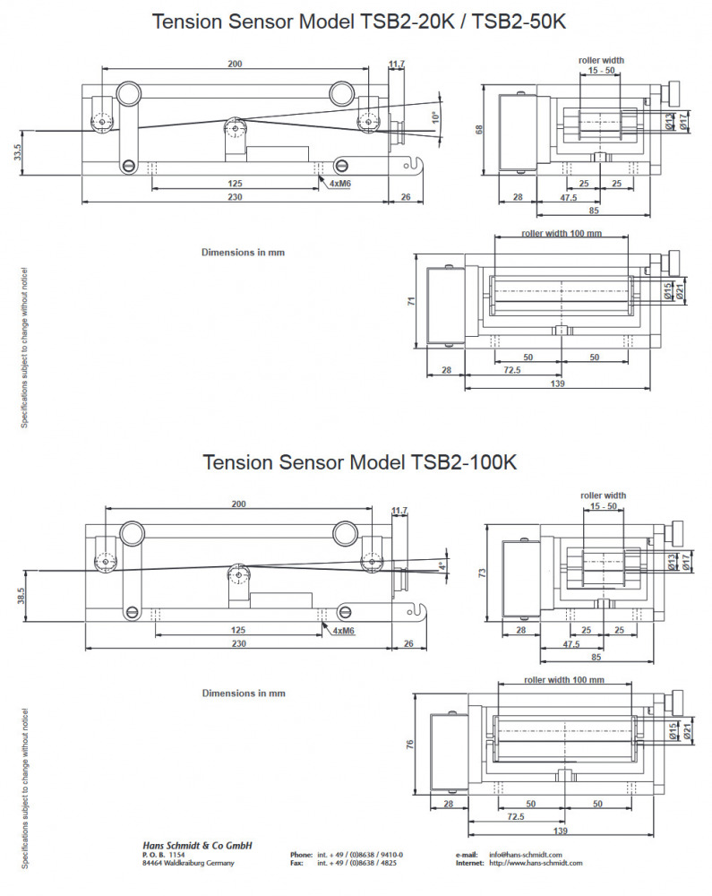 Abmessungen-2On-Line Spannungssensoren TSB2