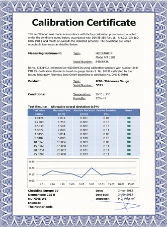 Cic-Thickness Kalibrierung Dickenmessgerät