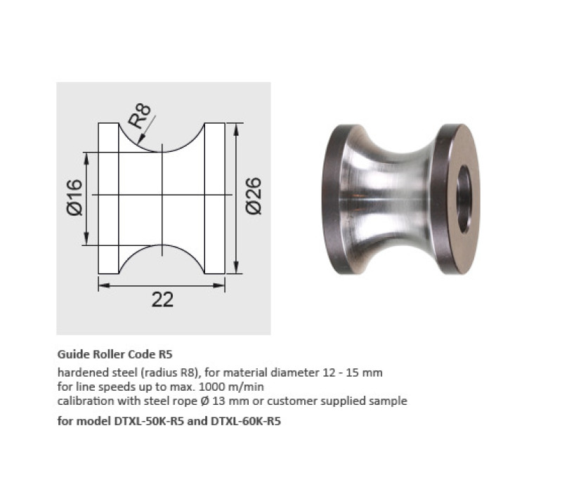 Code R5 - Durchlaufgeschwindigkeit vmax. … m/min 1000 / Stahl gehärtet (Radius R8), für Materialdurchmesser 12 – 15 mm
