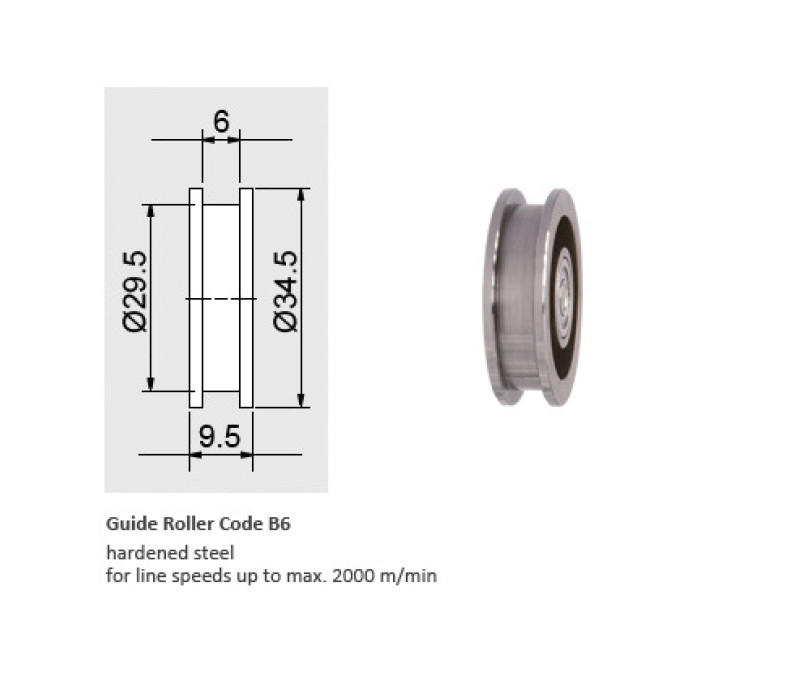 Code B6 - Durchlaufgeschwindigkeit vmax. … m/min 2000 / Stahl gehärtet, Breite 6 mm