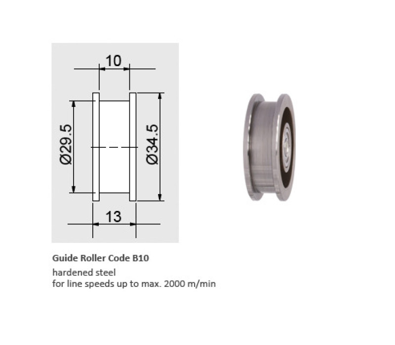 Code B10 - Durchlaufgeschwindigkeit vmax. … m/min 2000 / Stahl gehärtet, Breite 10 mm