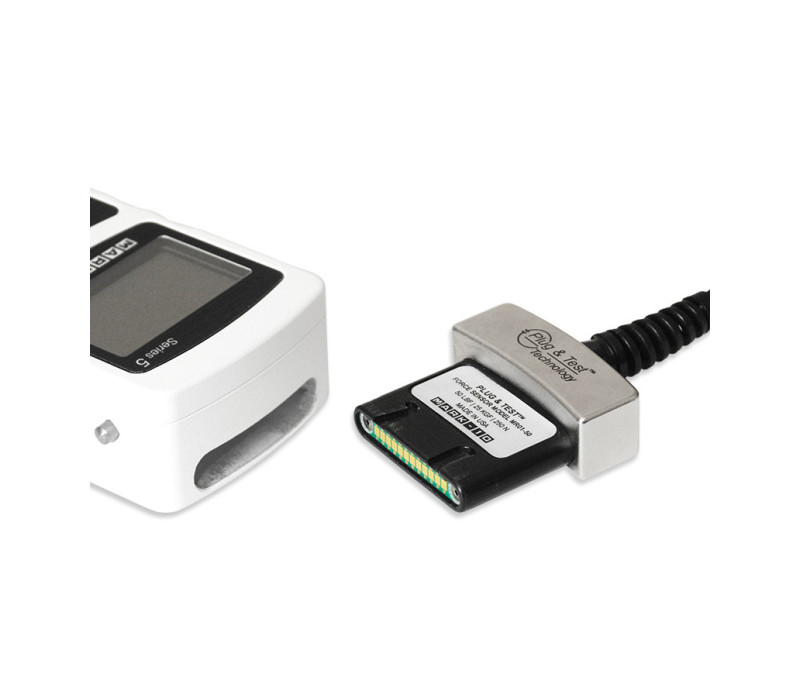 Dank der einzigartigen Plug & Test®-Technologie können austauschbare Sensoren mit einem Mark-10-Indikator verwendet werden. Alle Kalibrierungs- und Konfigurationsdaten werden im Smart Connector gespeichert.